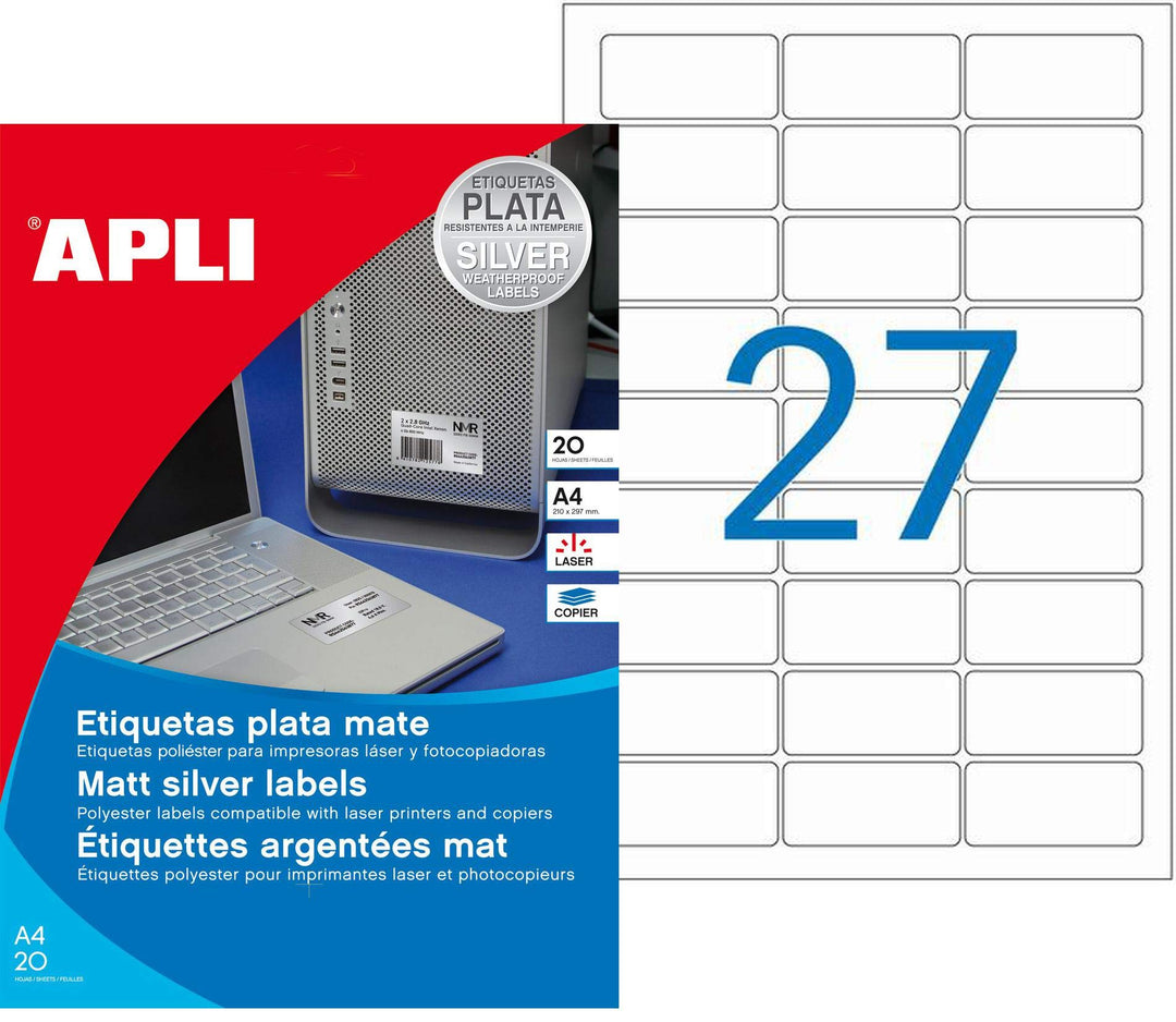 agipa 10070 Typenschild-Etiketten, 63,5 x 29,6 mm, silber silber 20 hojas Polyester, silber 20 hojas