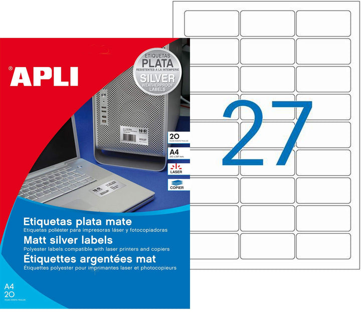 agipa 10070 Typenschild-Etiketten, 63,5 x 29,6 mm, silber silber 20 hojas Polyester, silber 20 hojas