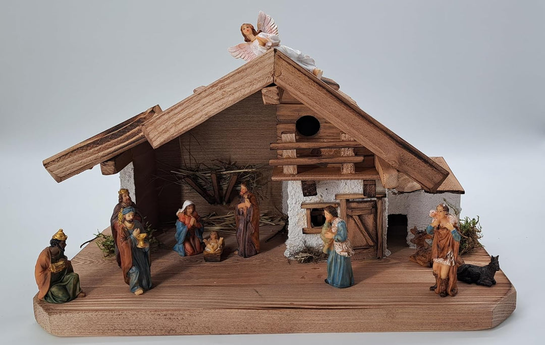 Weihnachtskrippe- Krippe Krippenstall Weihnachten-Weihnachtskrippe mit Figuren (KF-4)