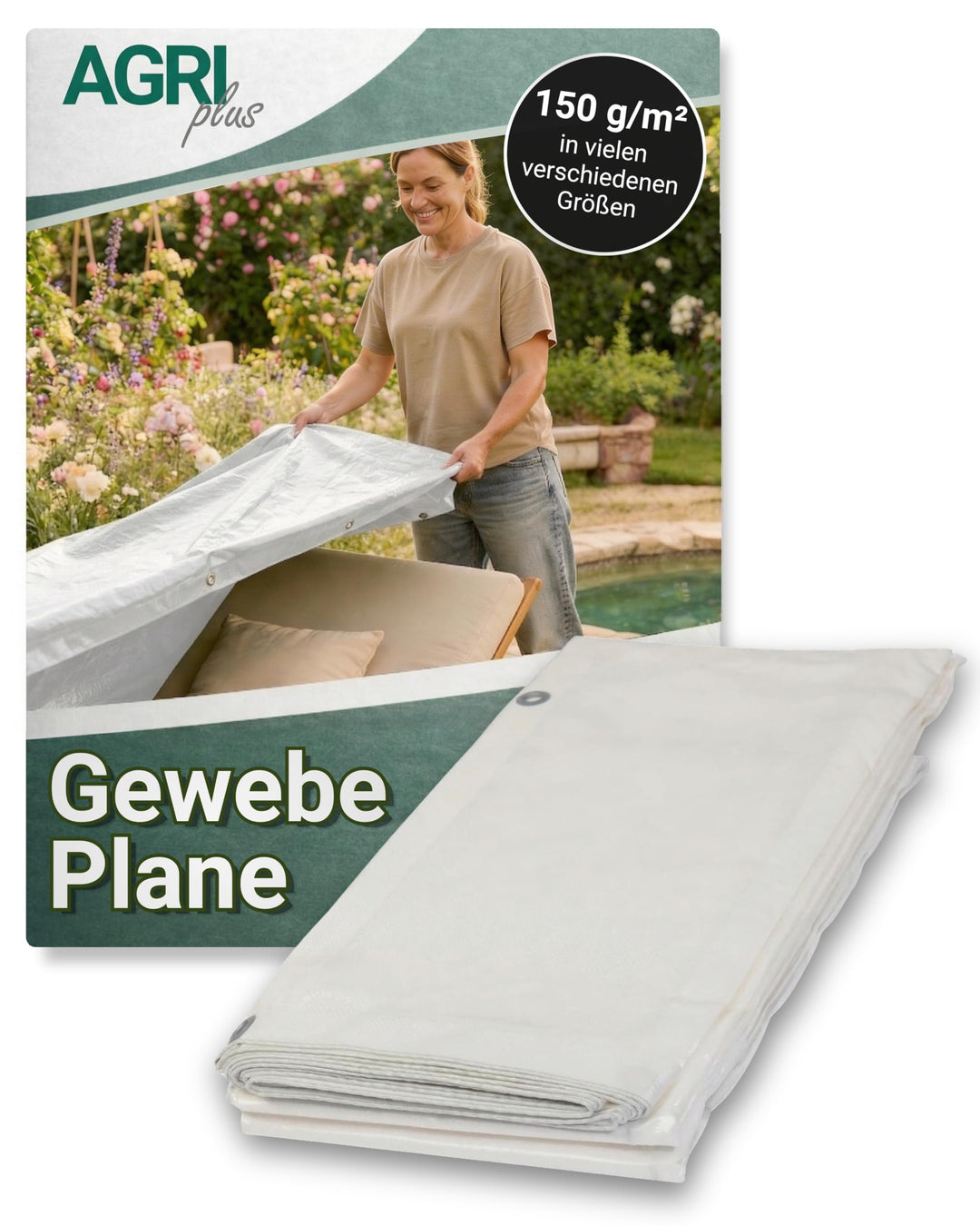 AGRI plus Gewebeplane mit Ösen I 6 x 10 m I Verschiedene Grössen I 150 g/m² Folienstärke I Stabile &