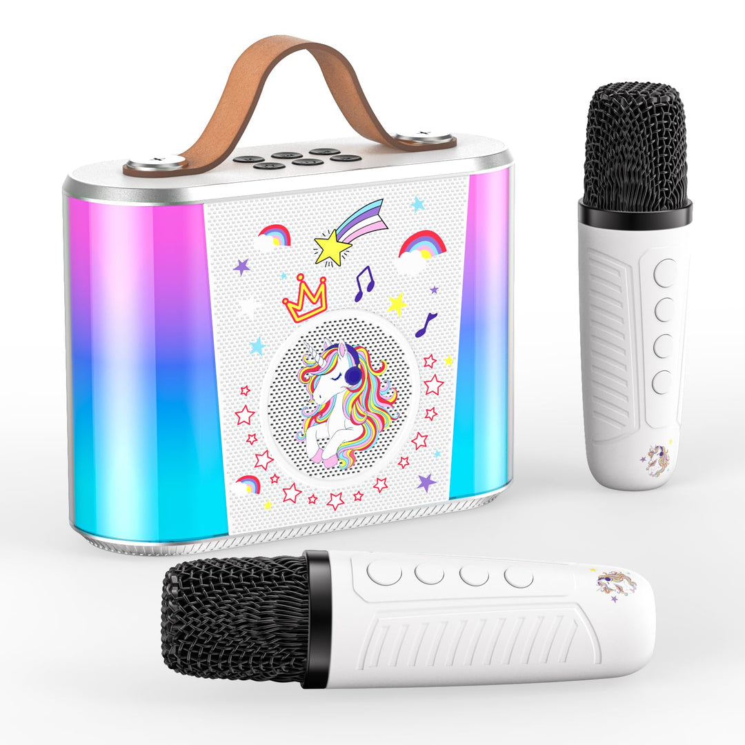 Karaoke-Maschine für Kinder, tragbarer Bluetooth-Lautsprecher mit 2 Mikrofonen, Geschenke für Kinder