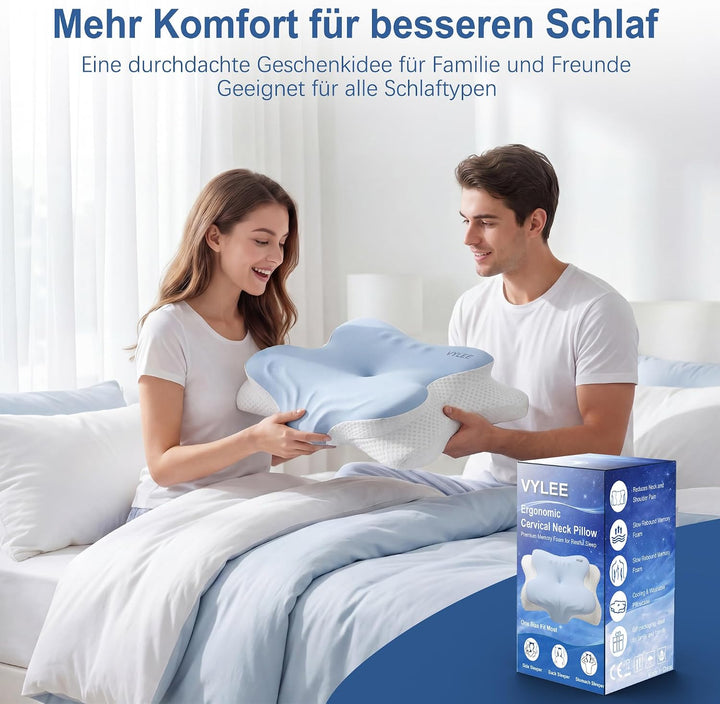 VYLEE Ergonomisches Nackenkissen Memory Foam Kopfkissen für Rücken-, Seiten- und Bauchschläfer, Schl