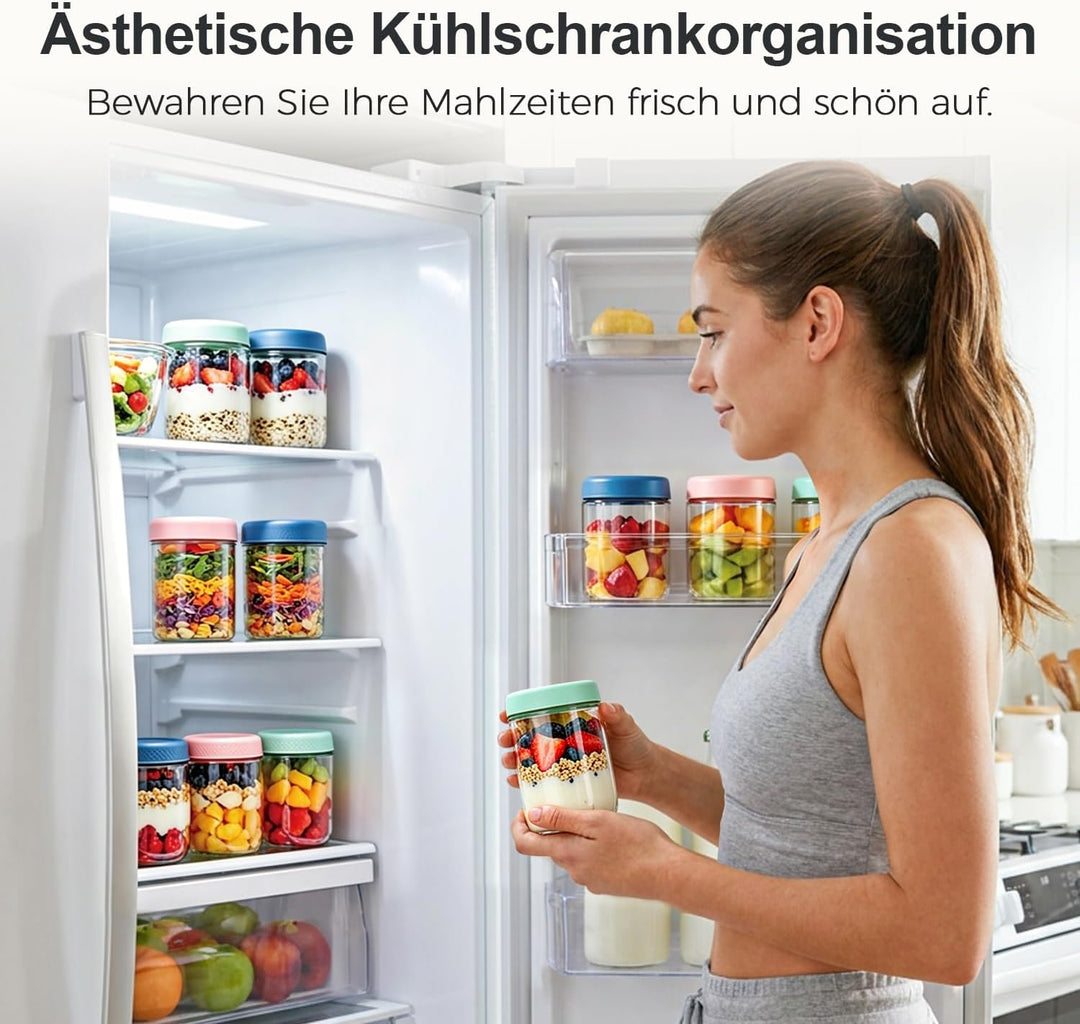 ComSaf Familien Meal Prep Gläser 6er Set 500ml, Grosse Glasdosen mit Deckel Bunt für Büro Frühstück,