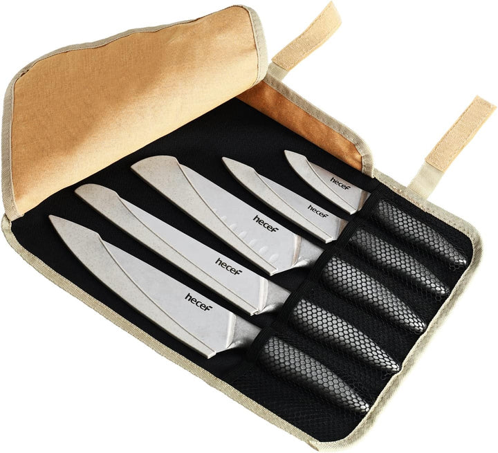 hecef 5 Teilig Scharfe Messer Set con Reisetasche, Küchenmesser Set Edelstahl - Ein Stück Geschmiede