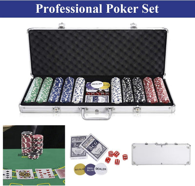 COSTWAY Pokerset mit 500 Laser-Chips | Pokerkoffer Alu | Pokerchips | Poker Komplett Set | Pokerkoff