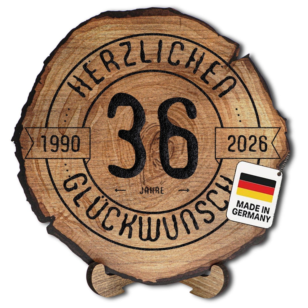 Baumscheibe mit Gravur für 36. Geburtstag – Geburtstags Geschenk aus Holz – Hochwertige Holz Geschen