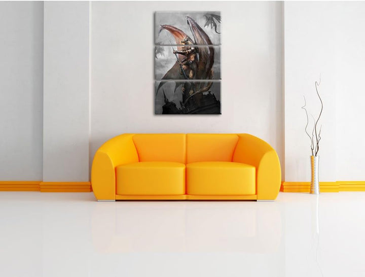 Pixxprint Drachenmann als Leinwandbild/Grösse: 3 Teilig (120x80) cm/Wandbild/Kunstdruck/fertig bespa
