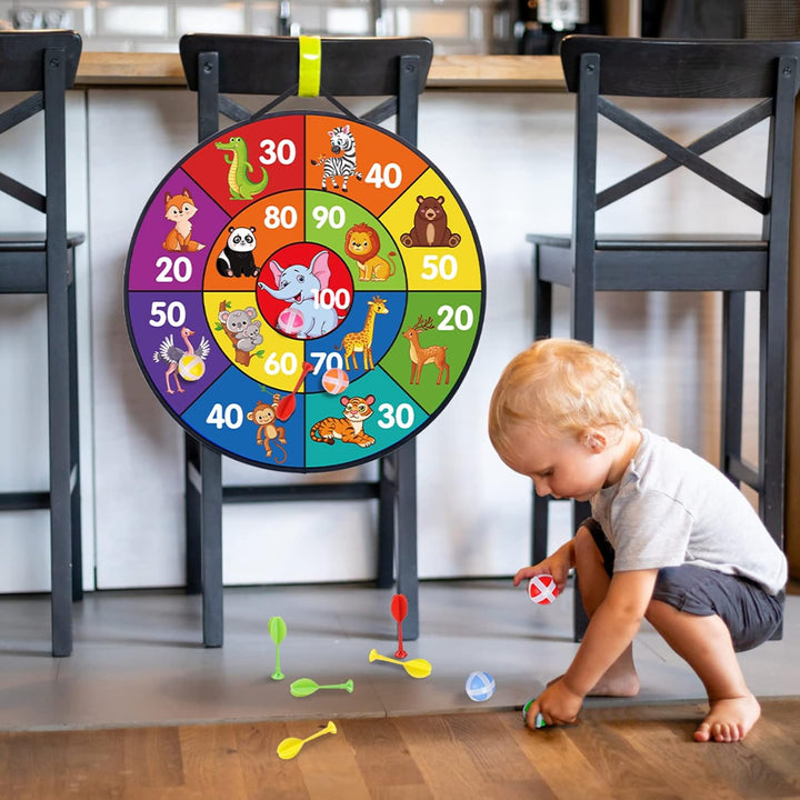 LAMEK Klett Dartscheibe Kinder Doppelseitige Dartspiel 66cm Faltbares Tier Klettballspiel mit 6 kleb