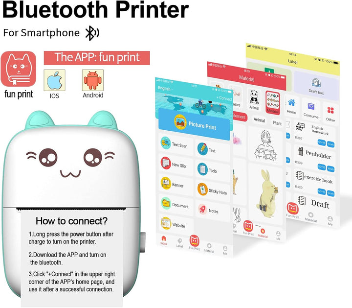PNGOS Mini Printer, Mobile Photo Printer, Bluetooth Thermal Printer, Compatible with iPhone, iOS, An