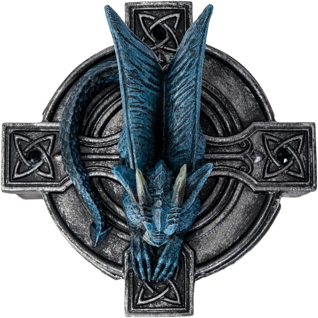 Pacific Giftware Anne Stokes Altar Drake Frost Blue Mystic Dragon Statue Celtic Cross Lidded Box