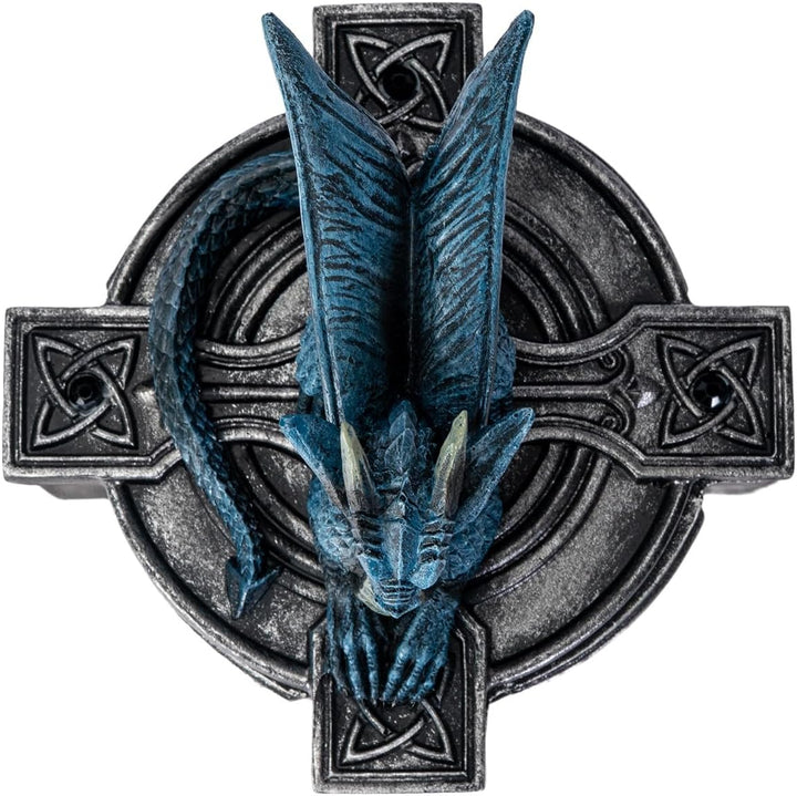 Pacific Giftware Anne Stokes Altar Drake Frost Blue Mystic Dragon Statue Celtic Cross Lidded Box