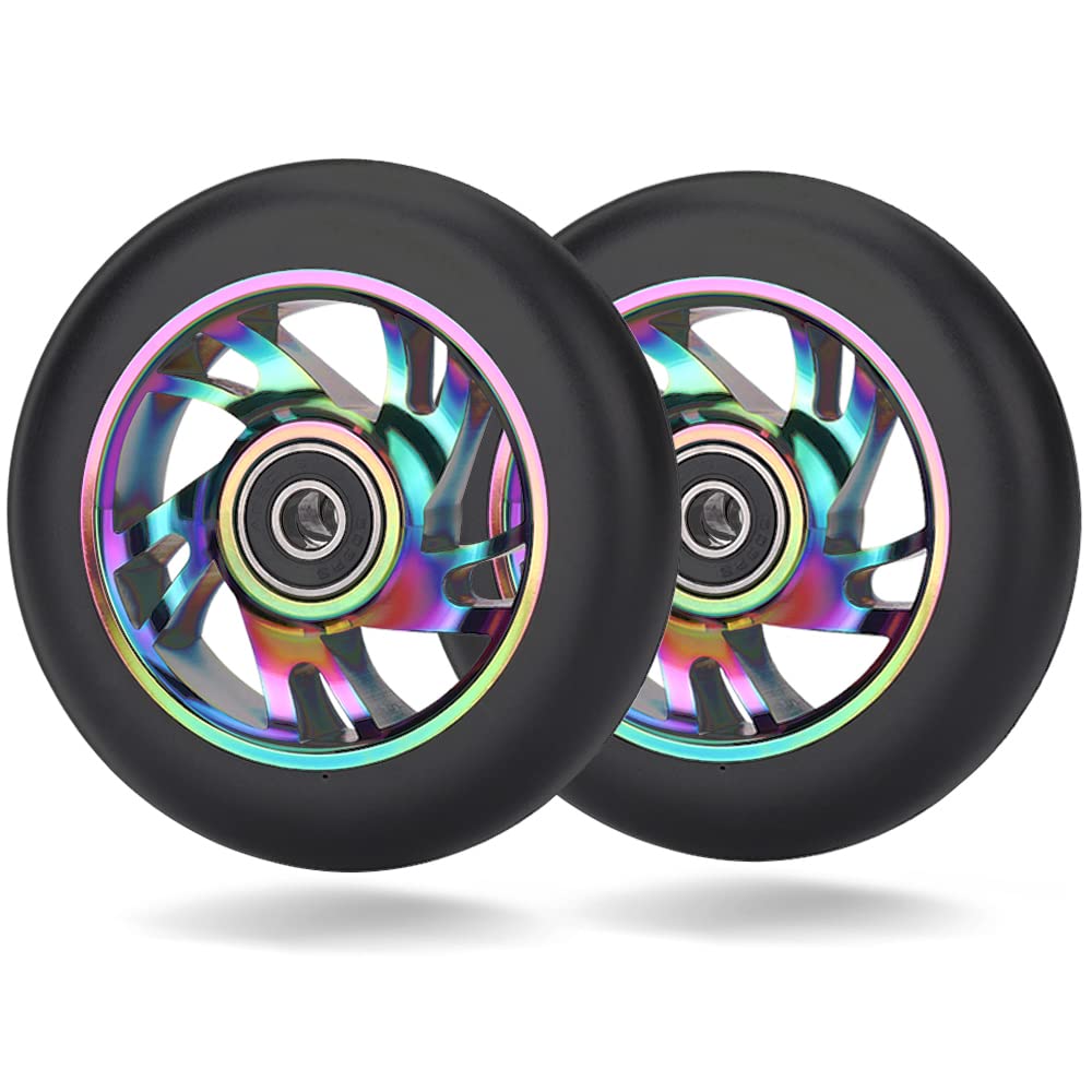 100mm Scooter Rollen - 2 Stück 100mm Scooter Ersatzräder räder mit ABEC-9 Lager - Aluminium 88A stun