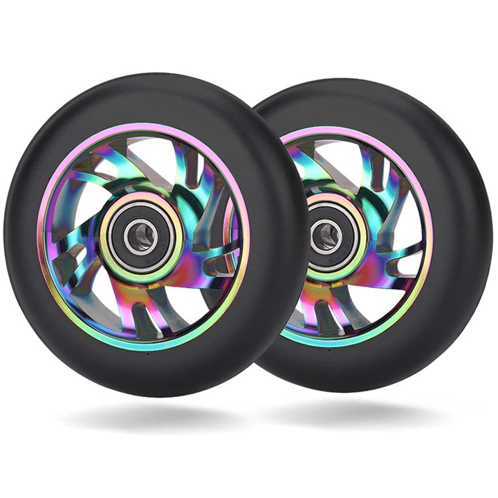 100mm Scooter Rollen - 2 Stück 100mm Scooter Ersatzräder räder mit ABEC-9 Lager - Aluminium 88A stun