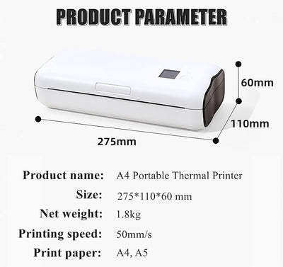 Zunate Tragbarer drahtloser -Thermodrucker, unterstützt 216 mm breites A4-Druckpapier, eingebaute 26