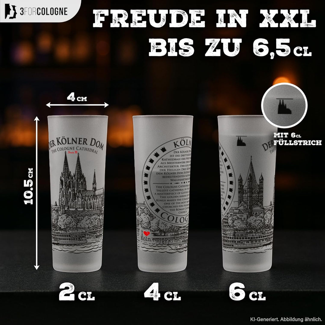 3forCologne Schnapsgläser 6,5cl | 6er Set | Kölner Dom| Pinnchen, Shotgläser, Tequila, Vodka, Obstle