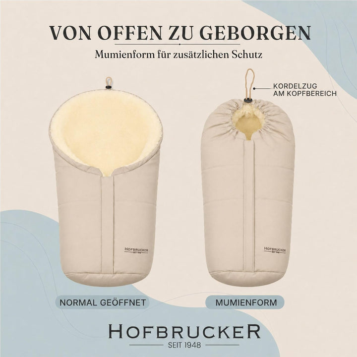 Hofbrucker Lammfell-Fusssack Eskimo für Babyschale, Kinderwagen, Buggy/Universeller Winterfusssack/F