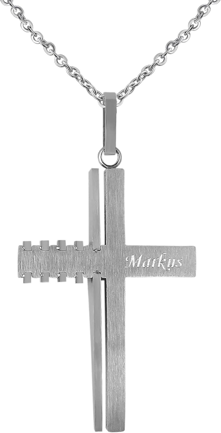 Hanessa Personalisierte Kette mit Gravur Edelstahl 45-60 cm mit Anhänger Kreuz silber - Personalisie