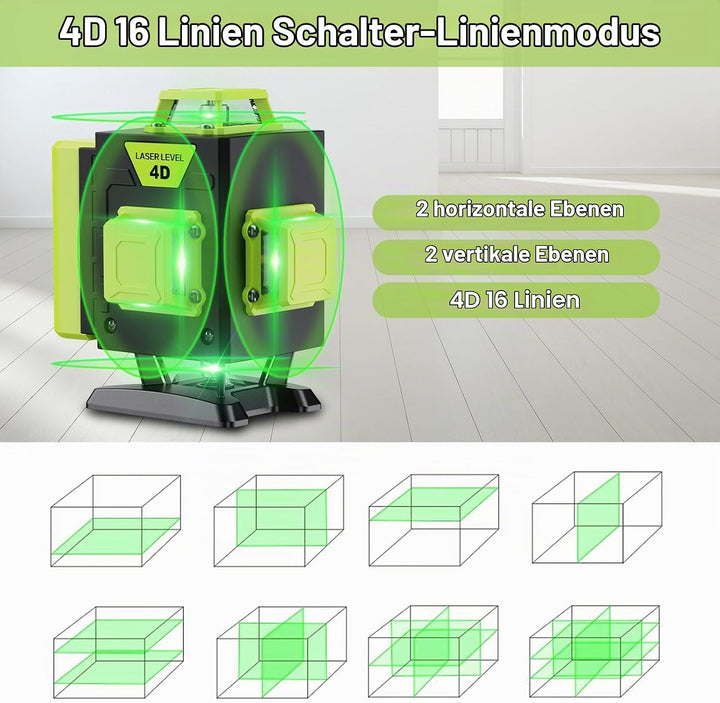 Kreuzlinienlaser Grün 16 Linien Nivellierlaser, 4 x 360 ° Laser wasserwaage, linienlaser kreuzlaser