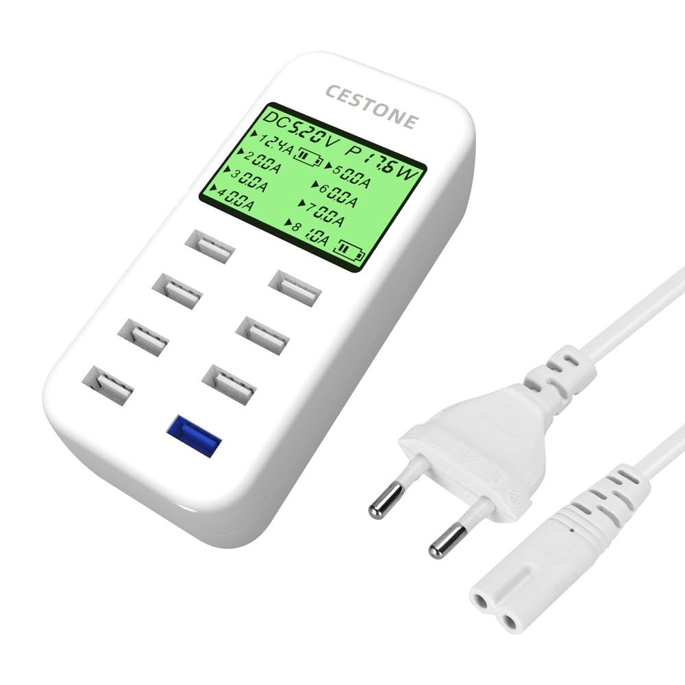 USB Ladestation, 60W/12A 8-Port USB Desktop Ladegerät, LCD Display für mehrere Geräte Aufladen, Wand