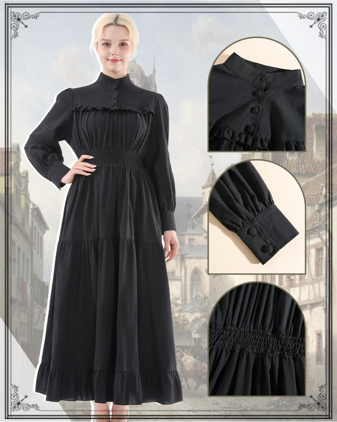CR ROLECOS Viktorianisches Kleid Gothic Mittelalter Vintage Edwardianisches Kleid Damen Karneval Fre