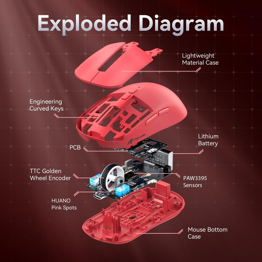 ATTACK SHARK X6 49g Superlight Mouse with Magnetic Charging Dock, PixArt PAW3395 Gaming Sensor, BT/2