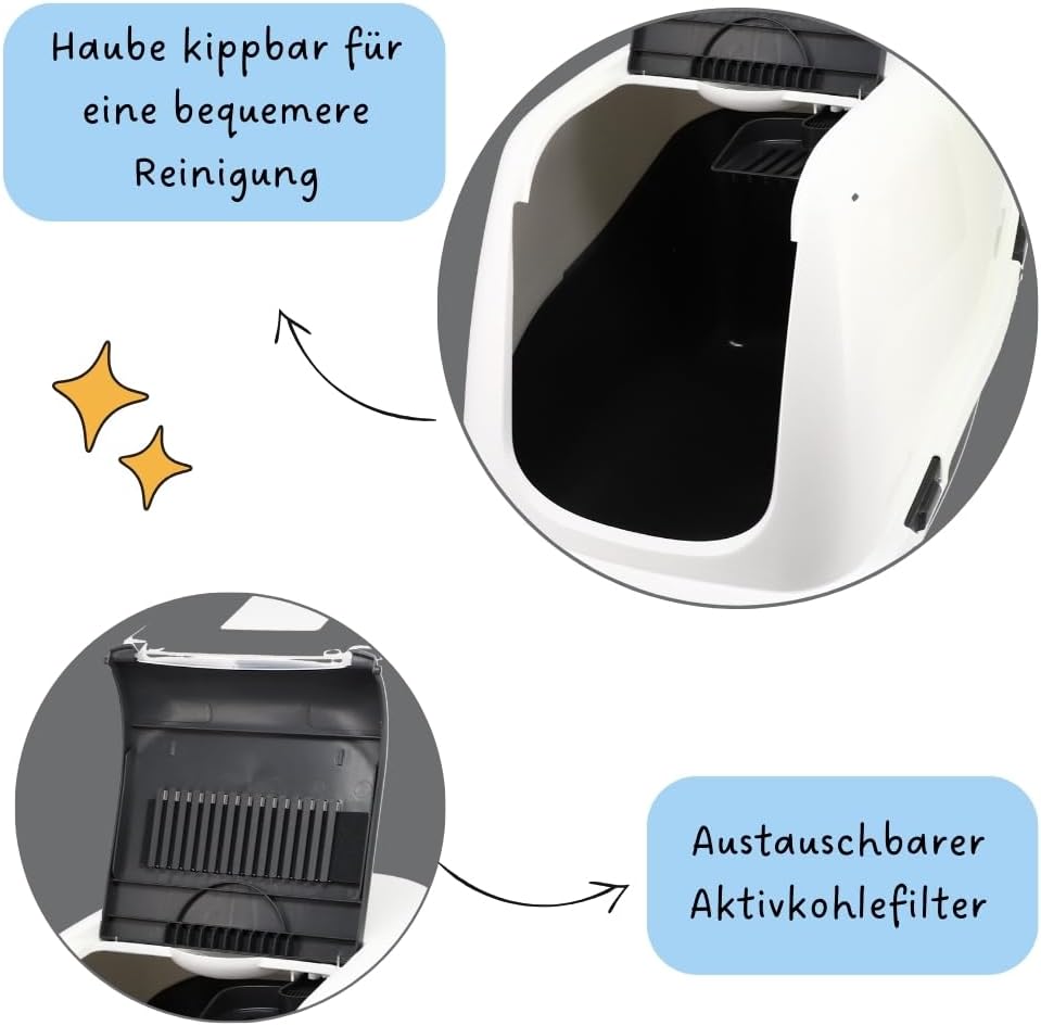 GarPet Katzenklo mit Deckel Aktivkohlefilter - Haube kippbar - extrahohe Unterschale grosse XXL Katz