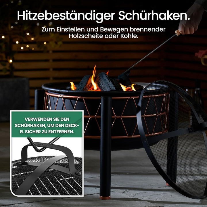 VonHaus Feuerstelle – 2-in-1 Feuerschale mit BBQ-Grill für Garten, Terrasse und Outdoor, aus schwarz