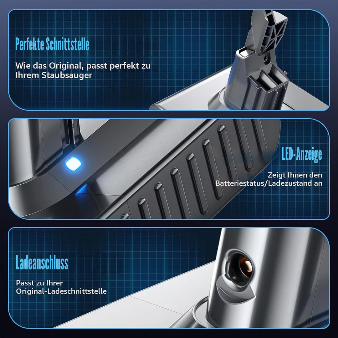 V7 6.0Ah Ersatzakku für Dyson Akku kompatibel mit Dyson V7 SV11 Animal Absolute Fluffy Motorhead Pro