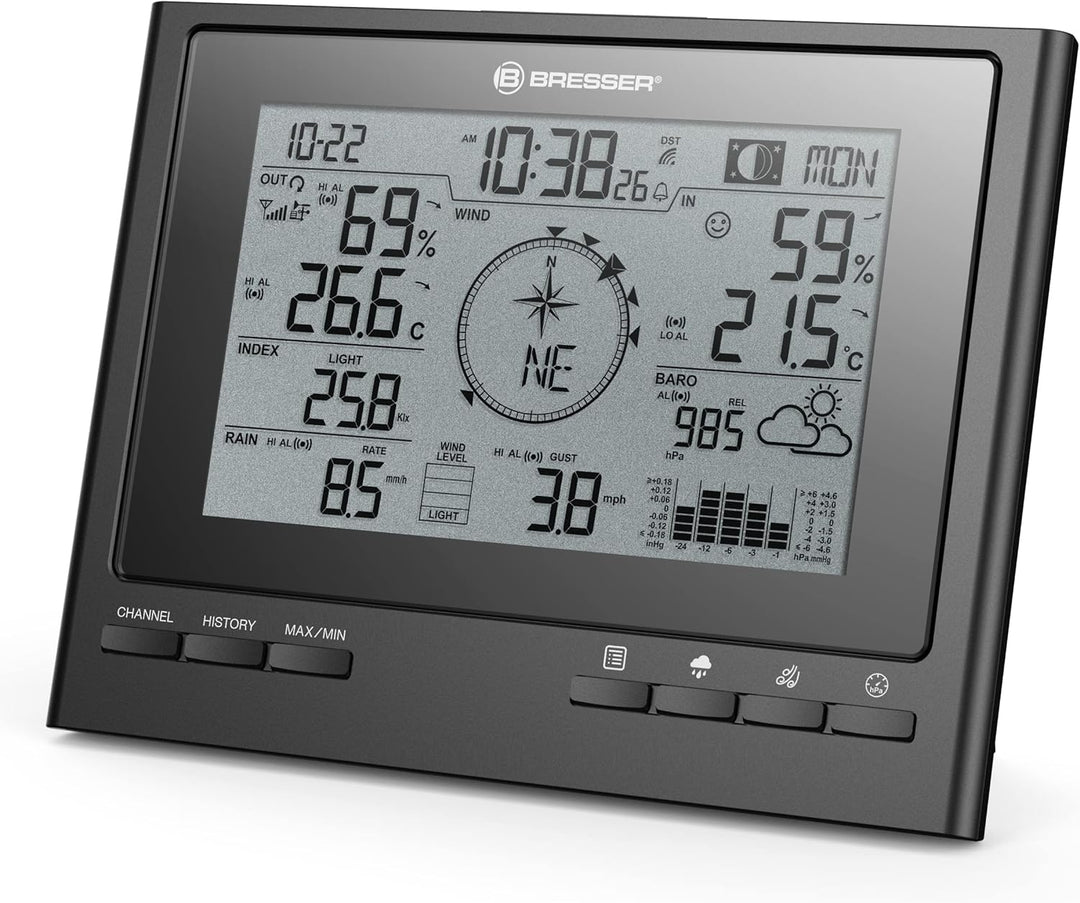 Bresser Wetterstation Funk mit Aussensensor 7-in-1 Wetter-Center ClimateScout mit Profi-Aussensensor