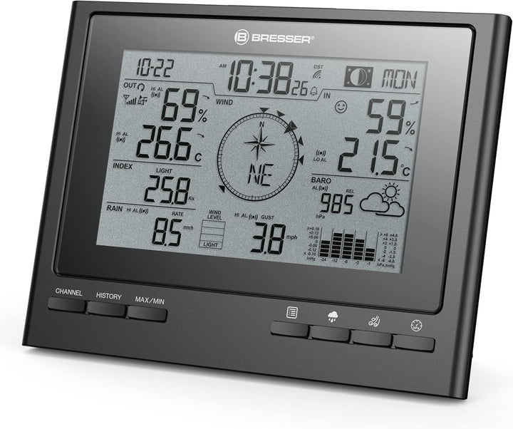 Bresser Wetterstation Funk mit Aussensensor 7-in-1 Wetter-Center ClimateScout mit Profi-Aussensensor