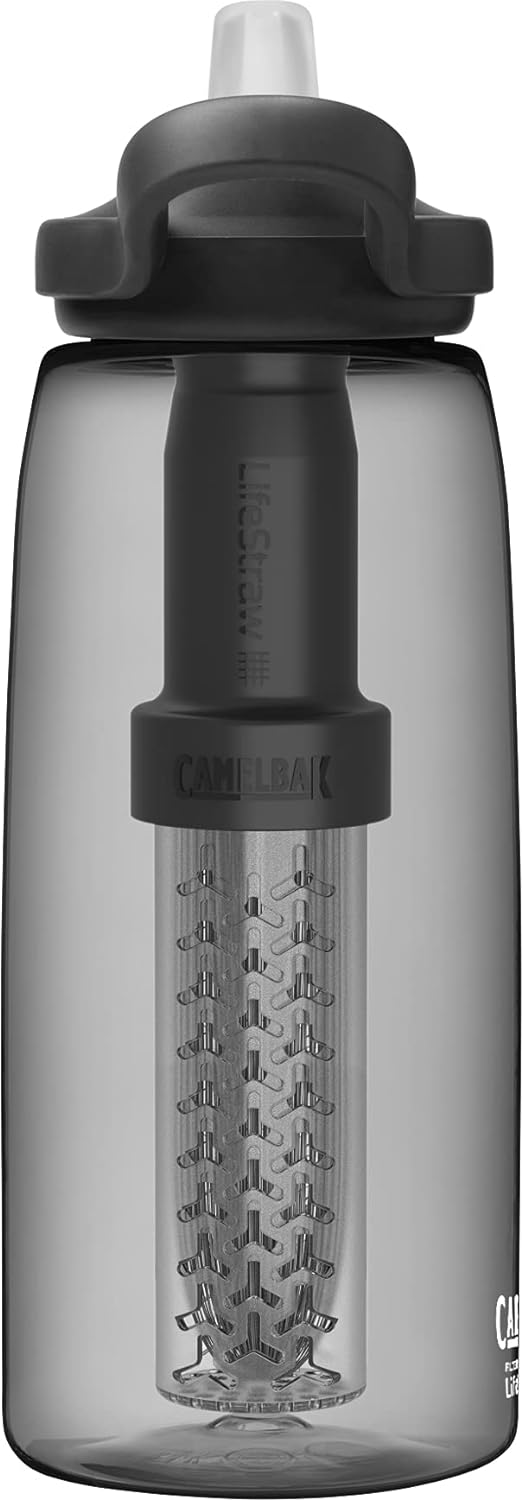Camelbak Eddy+ gefiltert durch Lifestraw Water Bottle Holzkohle Holzkohle 1L, Holzkohle 1L