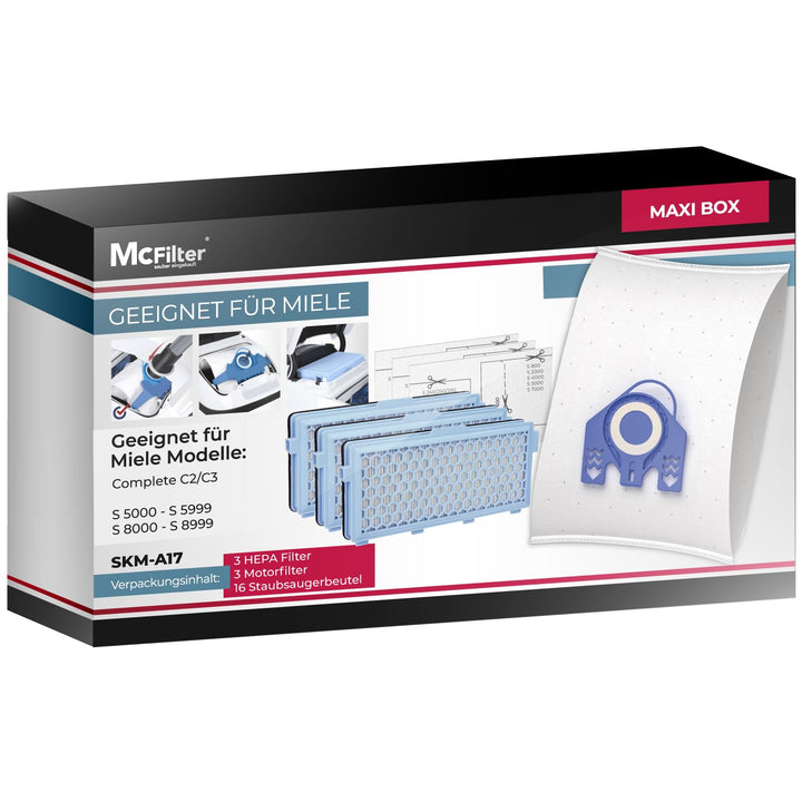 McFilter I 16 Staubsaugerbeutel + 3 HEPA-Filter kompatibel mit Miele Complete C3, Compact C1 C2, Com
