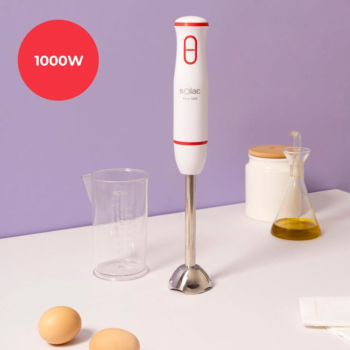 Solac – Stabmixer Mixo 1000 I 2 Geschwindigkeiten mit Turbo | Klingen und Schneebesen aus Edelstahl