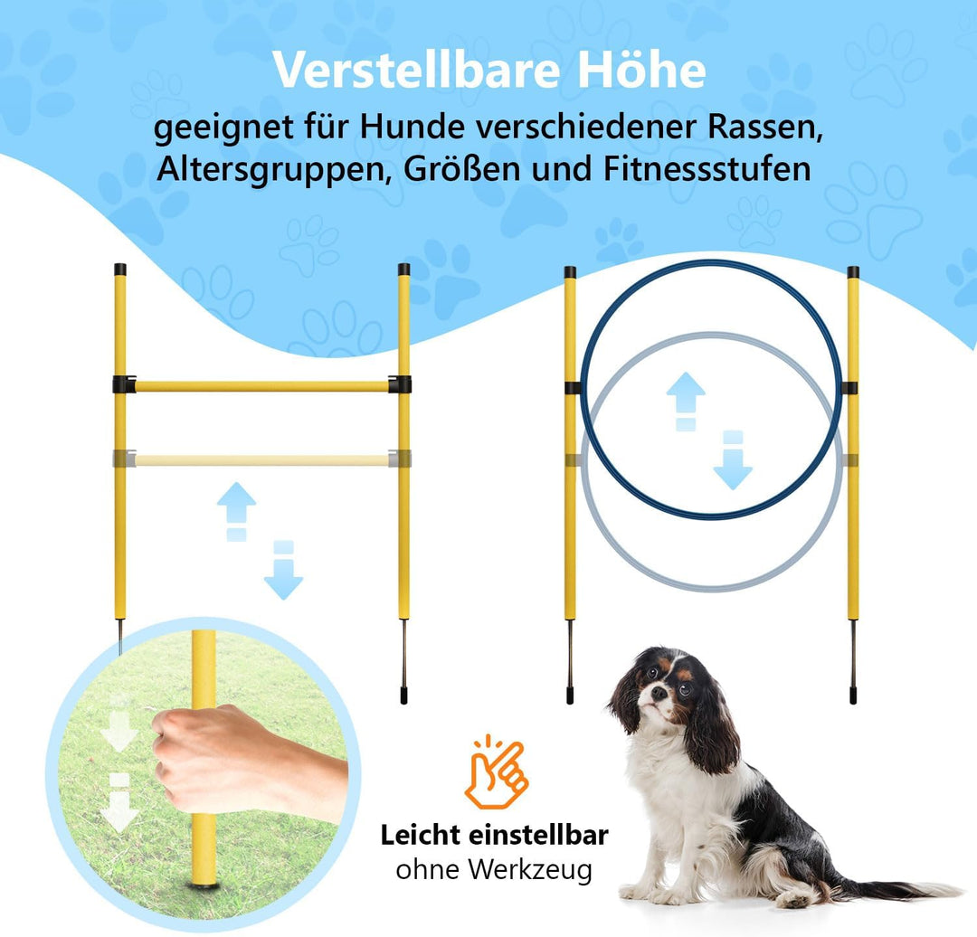 Agility Set Hunde Klein und Gross aus Tunnel für Hunde, Agility Stangen, Hürdenstange, Agility Ring