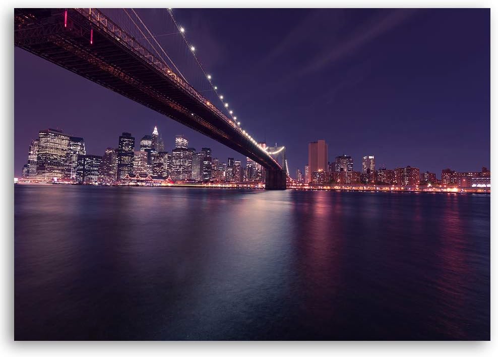 Feeby Bild auf Leinwand Brooklyn Bridge Kunstdruck Architektur Violett 80x60 cm Leinwandbild 80x60 c