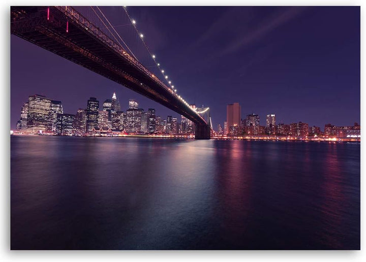 Feeby Bild auf Leinwand Brooklyn Bridge Kunstdruck Architektur Violett 80x60 cm Leinwandbild 80x60 c