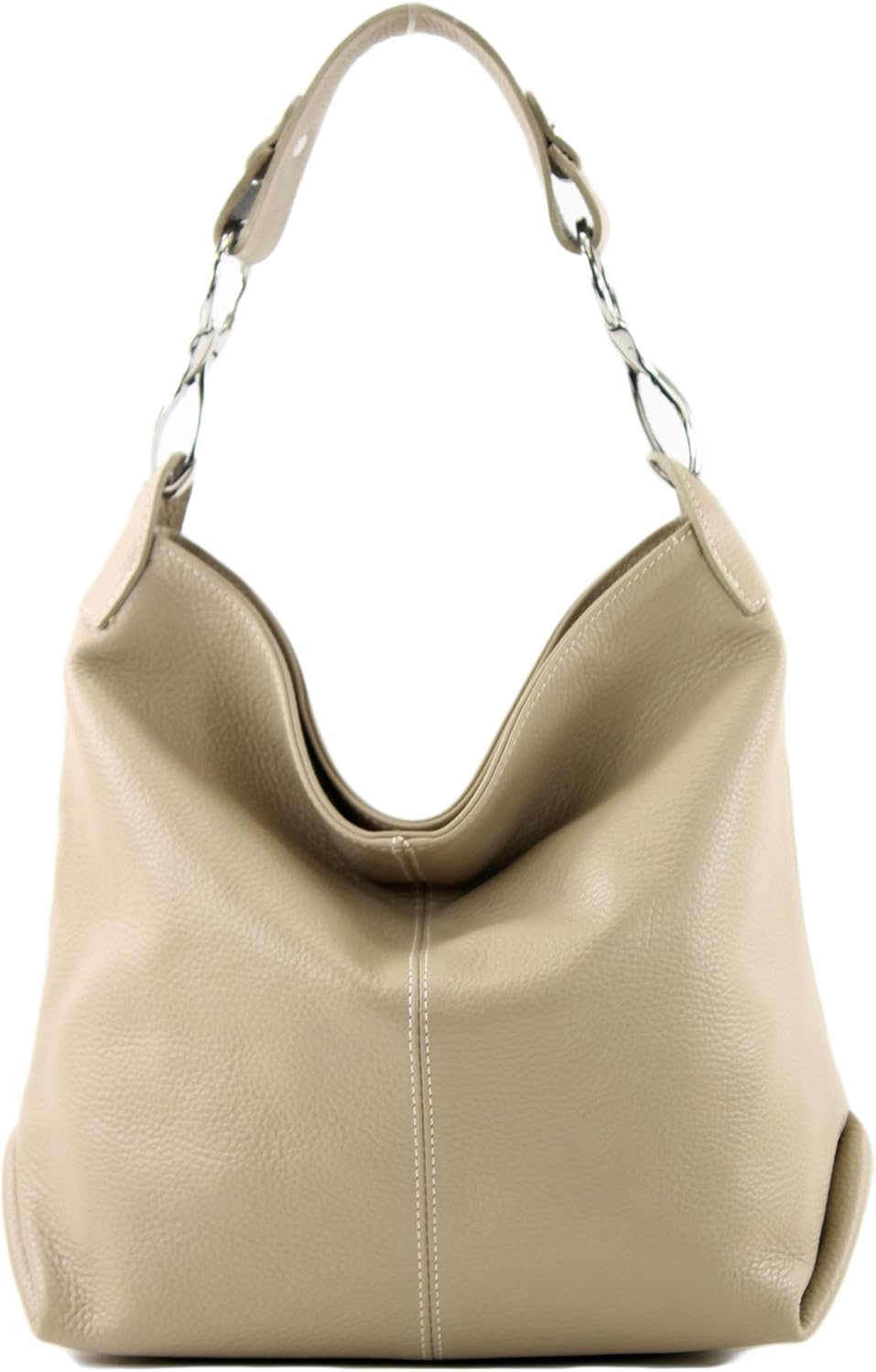 modamoda de T168 Damen Leder Schultertasche, handmade in Italy Graubeige, Graubeige