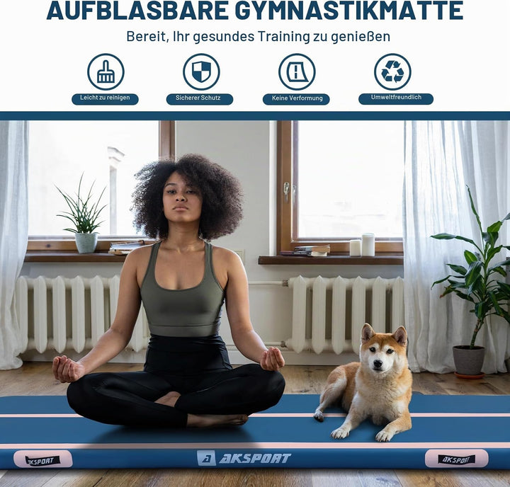 AKSPORT Air Matte Track Tumbling Matte,3/4/5/6m Aufblasbar Gymnastikmatte Turnmatte Tumbling Matten