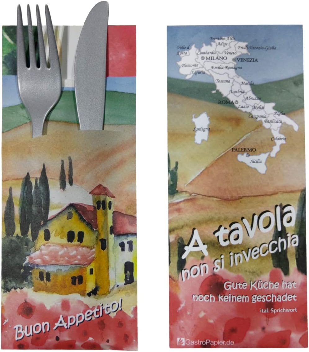 520 Bestecktaschen mit Serviette Italia 20 cm 520 Stück Italia, 520 Stück Italia