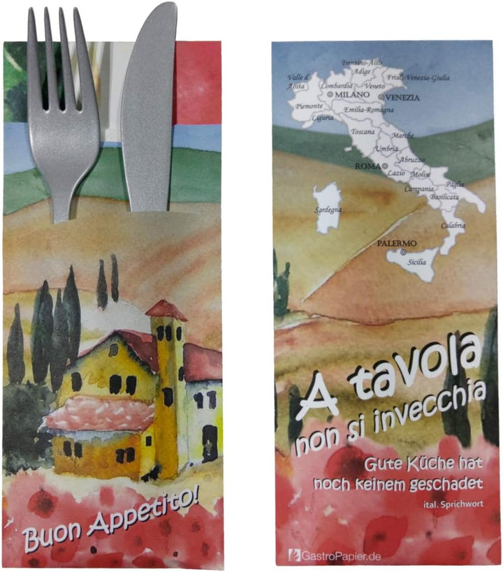 520 Bestecktaschen mit Serviette Italia 20 cm 520 Stück Italia, 520 Stück Italia