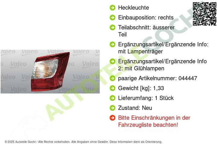 VALEO Original Teil Heckleuchte Rechts 044448