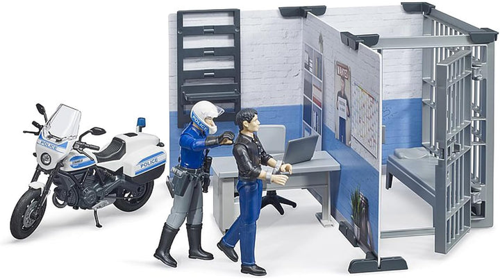 bruder 62732 - Bworld Polizeistation mit Polizeimotorrad - 1:16 Wachtmeister Einsatzfahrzeug Einsatz