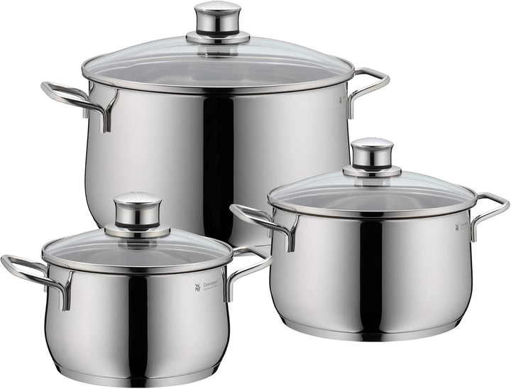 WMF Diadem Plus Topfset Induktion 3-teilig, Kochtopf Set mit Glasdeckel, Cromargan Edelstahl poliert