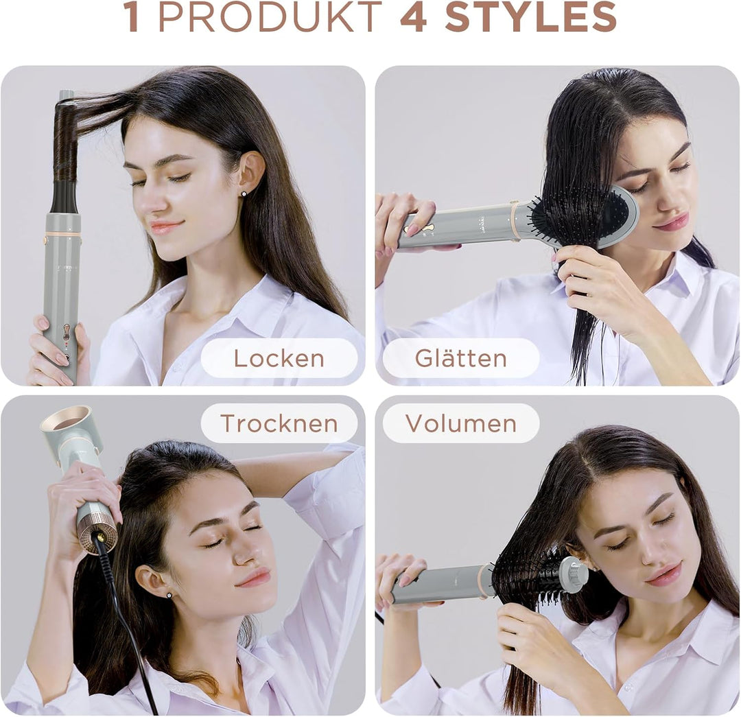 5-in-1 Airstyler & Lockenstab, PARWIN PRO BEAUTY Ionen Föhn Stylingbürsten, 5 Aufsätze Rundbürstenfö