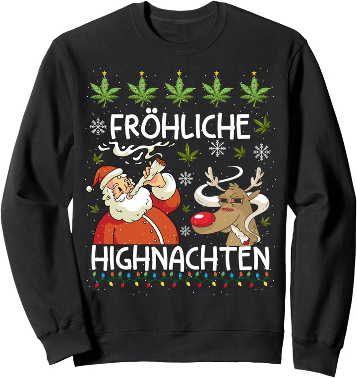 Ugly Christmas Frohe Highnachten Marihuana Weed Geschenk Sweatshirt
