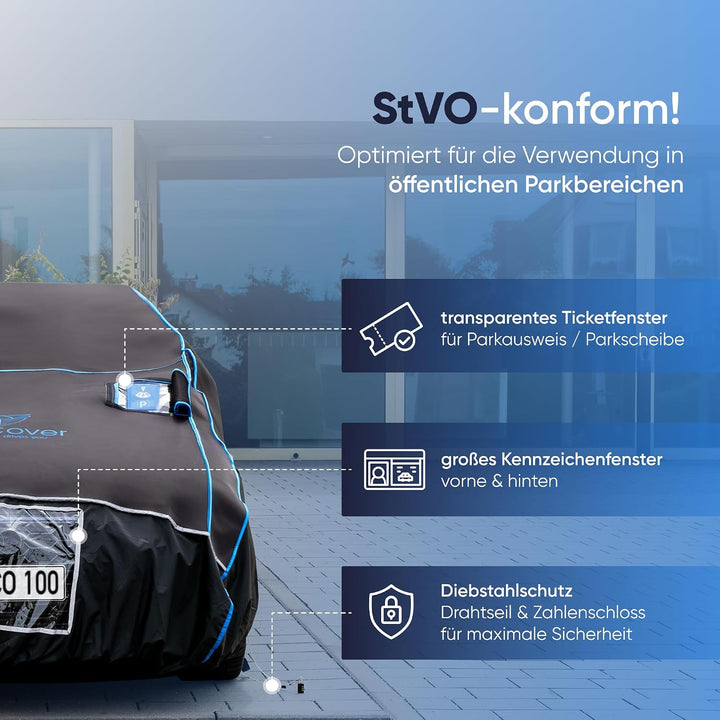 OneCover Premium Hagelschutz Auto Abdeckung – 4 mm Eva Polsterung, Ganzjahresschutz, Sturmfest, Refl
