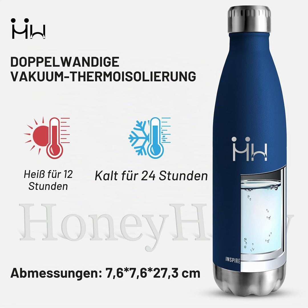 HoneyHolly Trinkflasche Edelstahl, Trinkflaschen Kinder, 500ML BPA-frei, Thermosflasche, Wasserflasc