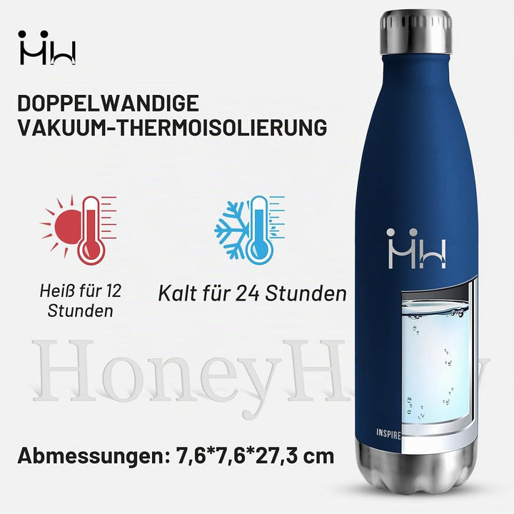 HoneyHolly Trinkflasche Edelstahl, Trinkflaschen Kinder, 500ML BPA-frei, Thermosflasche, Wasserflasc