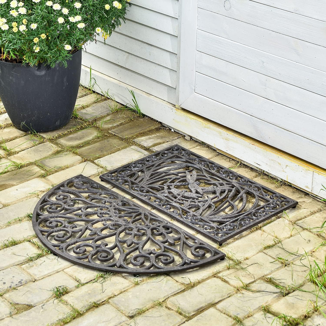 Sungmor Robuste Fussmatte aus Gusseisen – Vintage & schönes Ranken-Design & 71 cm grosse halbrunde V