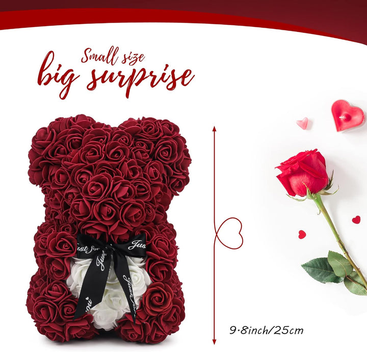ROSEBEWU Hugz Rose Teddybär, 25,4 cm, über 250 Dutzend künstliche Blumen, einzigartige Geschenke, Ge